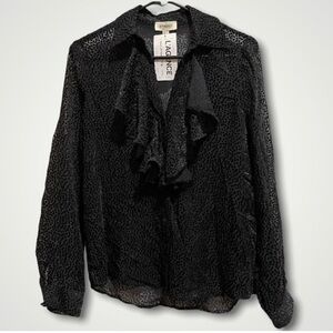 L’AGENCE NWT Sheer Black Button Down Ruffle Polka Dot Top Size XS